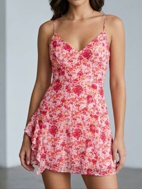 Superdown Kina Mini Dress in Pink Floral Babydoll Ruffle Sz M New